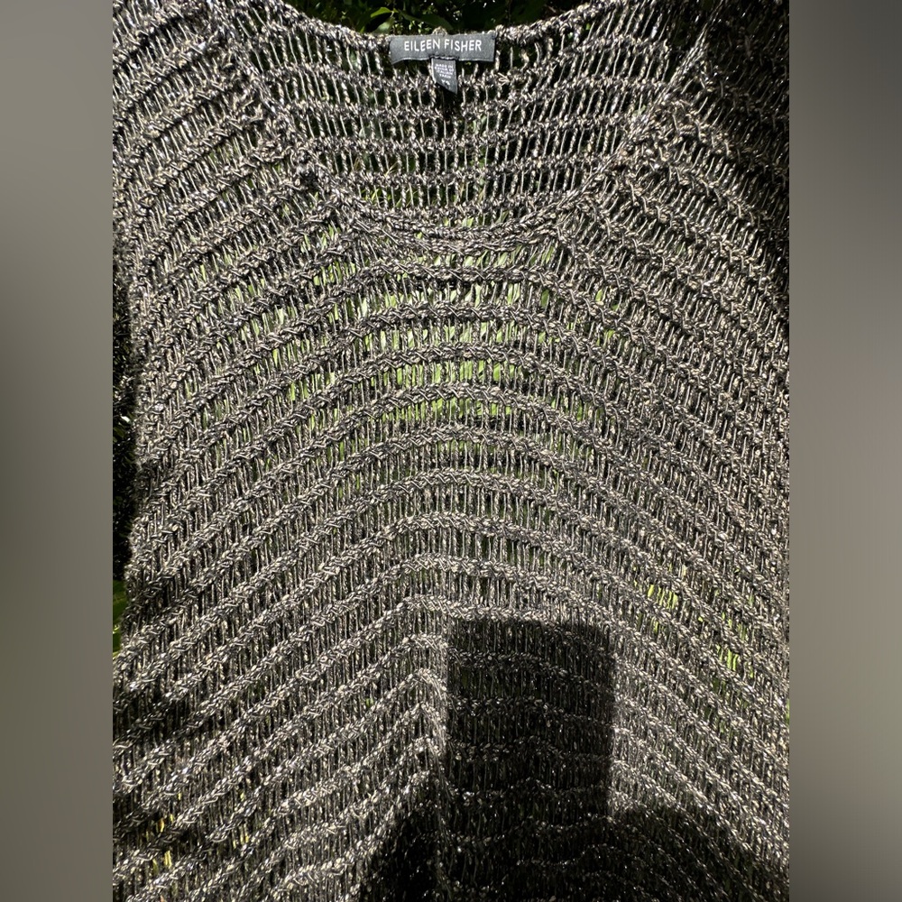 Eileen Fisher Black Brown metallic  Textured Scoop Neck Sweater